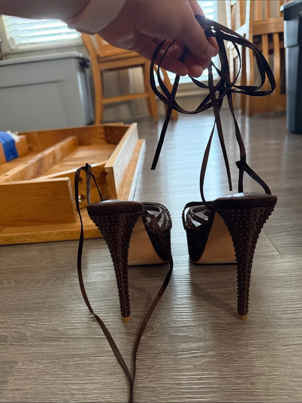 Brown Studded Lace-Up Platform Sandals